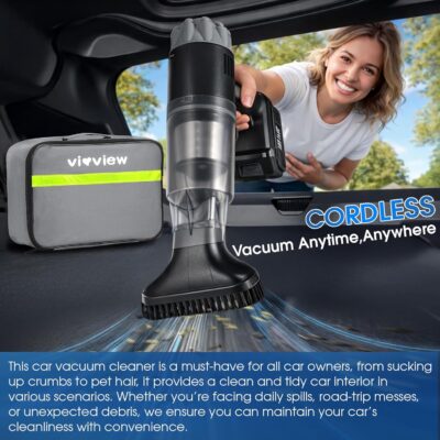 26pcs Car Cleaning Kit, Gray Interior Detailing Kit with High Power Vacuum Portable Cordless, Handheld Vacuum Cleaner for Home, Car, Pet Hair, Keyboard, Complete Auto Accessories for Gift - Image 8