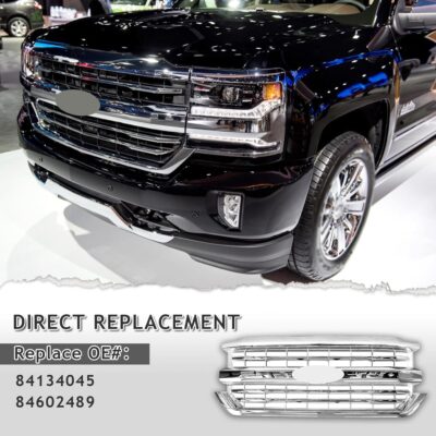 Front Bumper Upper Grille Chrome Grill Fit For 2016 2017 2018 Chevrolet Silverado 1500 Replacement for 84134045,84602489 (Chrome) - Image 6