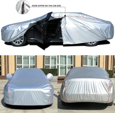 Tecoom Waterproof Sedan Car Cover Oxford W/Door Zipper, All Weather Car Cover for Automobiles, UV-Proof Windproof Hail Sun Snow Protection Indoor Outdoor Full Exterior Covers Fit 201-210 Inches - Image 2