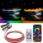 59 Inches RGB Multi-Color Dynamic Scanning Starter Hood Lights, Car LED Hood Light Strip, Exterior Flexible Headlight Waterproof Daytime Running Lamps Strips (1 Set)