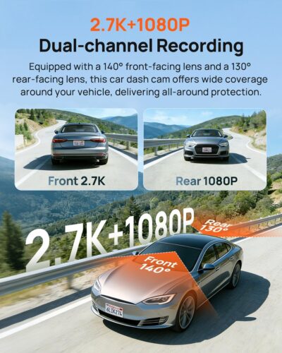70mai 2.7K Dash Cam Front and Rear A500S, Dual Dash Camera for Cars, Dashcam with APP, Sony IMX335, ADAS, Built-in WiFi GPS, 2'' IPS Screen, WDR, Night Vision, 24/7 Parking Mode, Loop Recording - Image 2