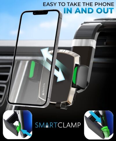 Bestrix SmartClamp Car Phone Mount | Dashboard Cell Phone Car Phone Holder Compatible with iPhone 13 12 11 Pro, Xr, Xs, XS MAX,XR,X, Galaxy S20 Note 20 Ultra & All Smartphones - Image 2