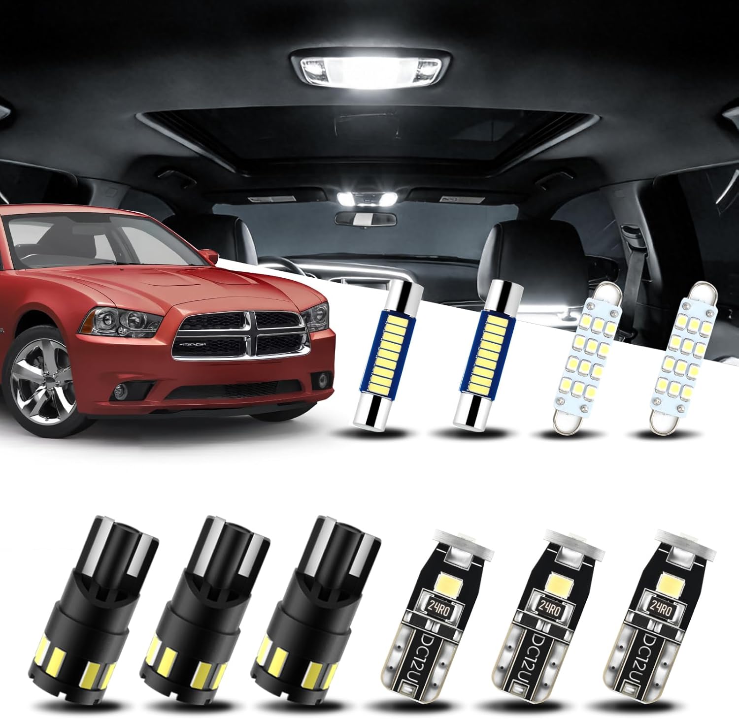 71nNFTwDm6L._AC_SL1500_.jpg EASY EAGLE LED Interior Car Lights for Dodge-Charger-2011-2021: 16 Piece Kit White LED Light Bulbs - Super Bright 6000K + Install Tool - Image 1