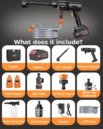 Cordless Pressure Washer, 1100PSI Portable Power Washer with 3.0Ah Battery, 1.8Max GPM Cordless Power Washer Battery Operated with 6-in-1 Nozzle, Foam Pot,17ft Hose, suit for Car/Floor/Garden - Image 6