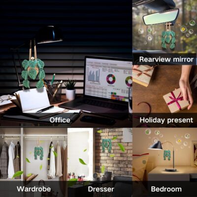 Cute Crochet Car Plant Monstera Essential Oil Diffuser Bottle - 12ml Refillable, Green Car Accessory for Mirror Decor and Home Decor - Image 7