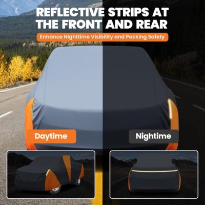 420d Truck Cover Universal Fit for Chevy Silverado for GMC Sierra for Ford F150 for RAM 1500 Waterproof Car Cover All Weather Pickup Cover with Reflective Strips(M+, Length Up to 220 inch) - Image 5