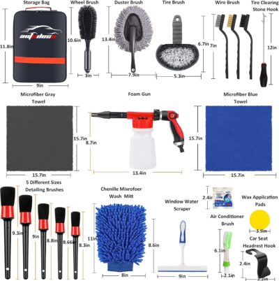 AUTODECO 33Pcs Car Wash Detailing Kit Cleaning Kits with Foam Gun Sprayer Brush Large Wash Mitt Towels Complete Interior Exterior Car Washing Supply Set Blue - Image 7
