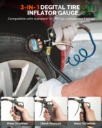 ETENWOLF T500 Digital Tire Pressure Gauge with Inflator, Tire Gauge 0-250 PSI, Calibrated to ANSI B40.7 Grade 2A, Air Chuck & Compressor Accessories with Storage Bag, Black - Image 4