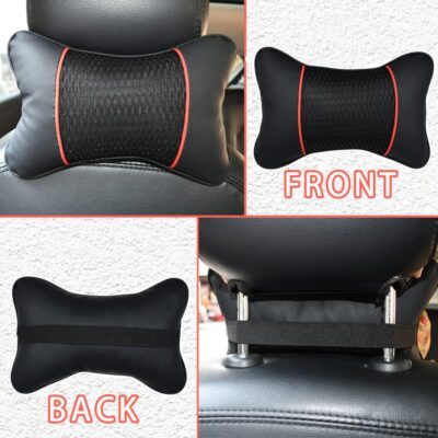 Car Neck Pillow 2 PCS,Universal Soft Breathable Leather Car Neck Pillow Comfortable Head Neck Rest Support Cervical Pillow for Travel Car Seat Driving & Home - Image 3