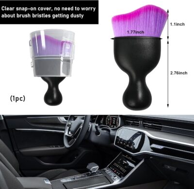 Ziciner Car Detailing Brush, Curved Soft Bristles Auto Removal Dust Collectors, Universal Vehicle Dashboard, Air Conditioner Vents etc Interior Cleaning Tool Accessories (Double Purple) - Image 2