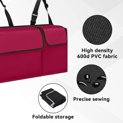 Car Trunk Organizer, Backseat Hanging Large Storage with Adjustable Straps,Waterproof PVC Collapsible Cargo Bag, Car Interior Accessories for Auto SUV MPV (Red) - Image 4