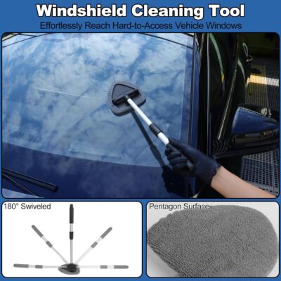 NIKCOSMK Windshield Cleaner Tool, 14Pcs Car Cleaning Kit - Car Interior Detailing Kit with Extendable Handle, Cleaning Gel & Microfiber Pads, All-in-One Inside Car Cleaning Supplies for Women Men - Image 3