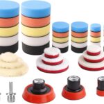 Car Foam Drill Polishing Pad Kit, 44Pcs 1inch 2inch 3inch Detail Polishing Buffing Pad Mix Size Car Detailing Kit with 5/8-11 Thread Backing pad & Adapters for Buffer Polisher Polishing, Buffing