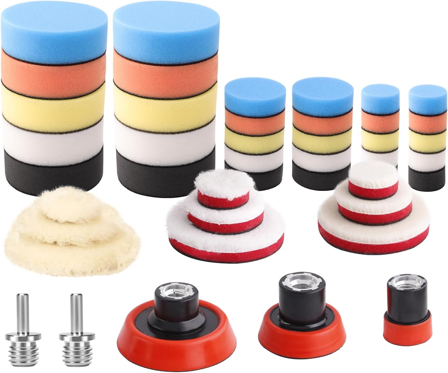 71nV0PV3D2L._AC_SL1500_.jpg Car Foam Drill Polishing Pad Kit, 44Pcs 1inch 2inch 3inch Detail Polishing Buffing Pad Mix Size Car Detailing Kit with 5/8-11 Thread Backing pad & Adapters for Buffer Polisher Polishing, Buffing - Image 1