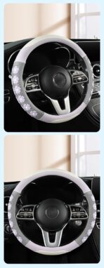 Car Steering Wheel Cover for Women Cute Flower Purple Steering Wheel Cover Leather Non-Slip Fit 15 inch - Image 4