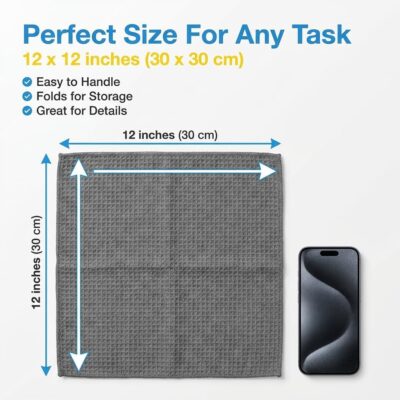 Waffle Weave Microfiber Towel, 12 x 12 inches, Barista Towels, Lint Free Cloth, Glass Towels, Waffle Towels Car Detailing, 6 Pack Premium Microfiber Cleaning Cloth - Image 6
