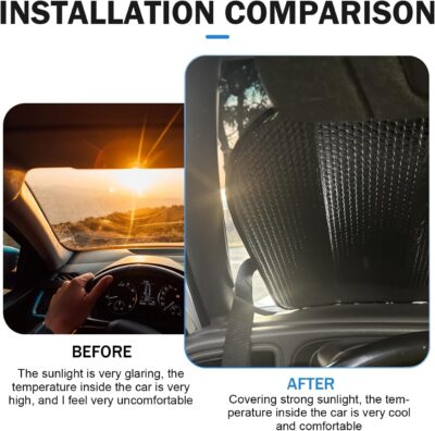 Shakas Car Windshield Sun Shade, Thickened Bubble Heat-insulation Cooling Board, Foldable Interior Anti-aging Protection Sunproof Cover, for Cars Suction Cup installation Privacy Cover (Silver) - Image 6