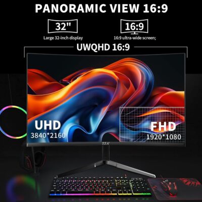 ZZA 32 Inch Gaming Monitor 160HZ,Curved Monitor 4k UHD(3840 * 2160P) VA Screen, 1500R Curved, Computer Moniter, Supports AMD Freesync, 120% sRGB, Built-in Wall Mountable Installs(HDMI 2.1/DP 1.4) - Image 5