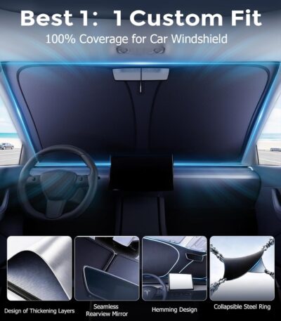 DMJN Windshield Sun Shade - Medium, Car Sunshade for Front Windshield [Nano Ice-Crystal Coatings] UPF50+ Heat Block & UV Reflective - Protect Interior & Keep Cooler - Image 9