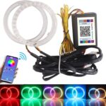 Qasim 1-Pair 95MM RGB LED Angel Eyes Universal Halo Rings for Motorcycle Car DRL Fog Lamp Turn Signal Light APP Bluetooth Control Multi-Color 12V