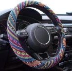 Boho Steering Wheel Cover Elastic Microfiber for Women, Universal Fit 15 inch Car SUV, Hippie Style Protector Cover, Anti-Slip, Breathable, Absorbing Sweat - 01