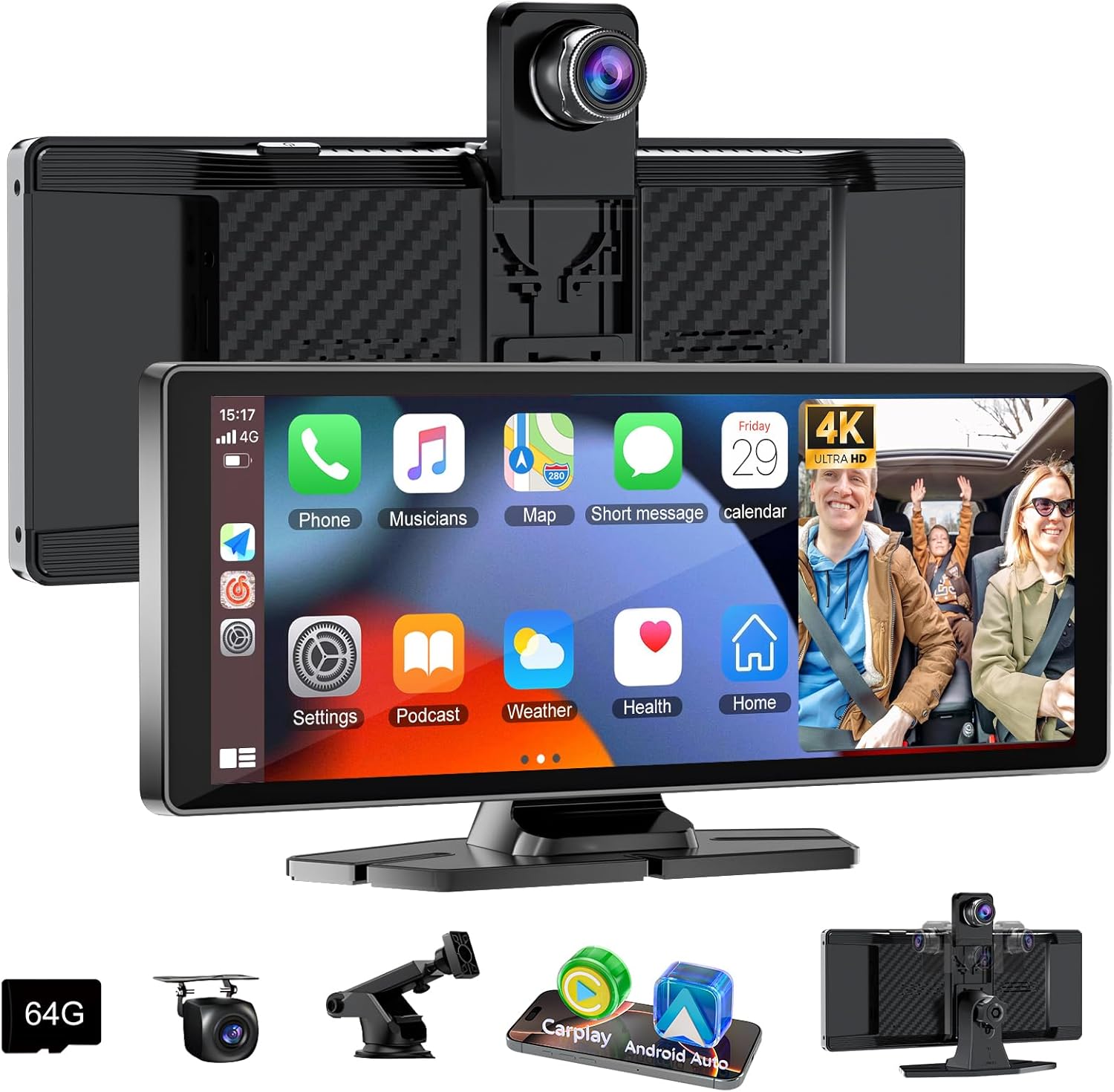 71nfohKH5L._AC_SL1500_.jpg Carplay Screen for Car,10.26" HD Car Stereo for Apple Carplay & Android Auto -with Rotatable 4K Dash Cam & HD Backup Camera, Dual Front/Inside Recording, GPS Navigator for Cars,Trucks - Image 1