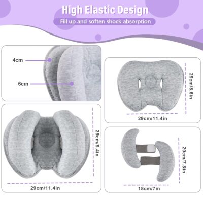 Upgraded 2 in 1 Baby Travel Pillow, Adjustable Straps, Banana Shape Baby Neck Head Support Pillow Stroller Insert Cushion for 4 Months Up Kids, Toddler Grey - Image 3