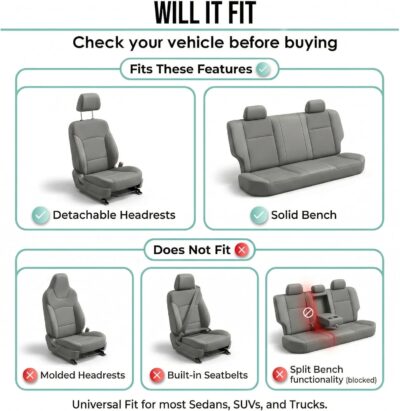 FH Group Car Seat Covers Front Set in Cloth - Car Seat Covers for Low Back Car Seats with Removable Headrest,Universal Fit,Automotive SeatCovers,Washable Car SeatCover for SUV,Sedan,Van Black - Image 3