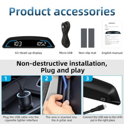 MH Heads Up Display for Car, Digital GPS Speedometer, 5.5 inch HUD GPS Speed MPH/KMH, Over Speed Alarm, Fatigue Driving Alarm, Automatic Brightness Adjustment for All Vehicles - Image 7