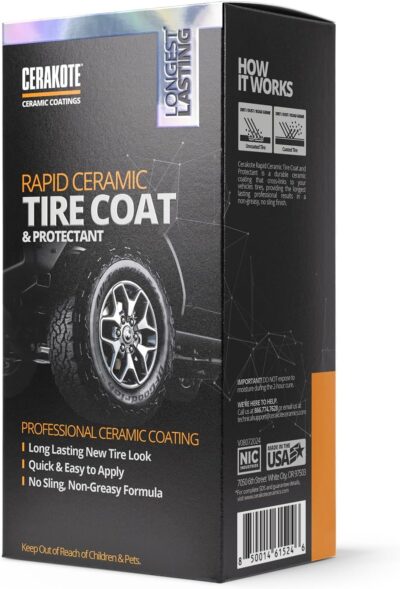 CERAKOTE Rapid Ceramic Tire Coat – Showroom New Tire Shine – Deep Tire Black Finish – Lasts Up to 10x Longer – No Sling, Non-Greasy Ceramic Tire Coating for Car, Truck & SUV – Easy Application (10oz) - Image 7