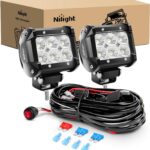 Nilight - ZH010 2PCS 4 Inch 18W Flood LED Fog Lights Off Road Driving Lights With Wiring Harness, 2 Years Warranty