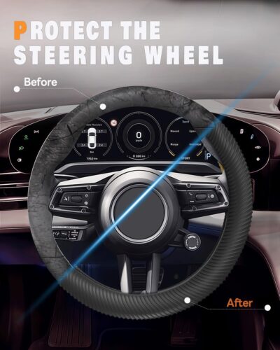 WOCOCN Car Steering Wheel Cover, Thin Anti-Skid Silicone Steering Wheel Cover for Men & Women, Universal Automotive Interior Accessories for Most Cars (Black) - Image 5