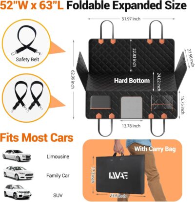 Dog Seat Cover for Back Seat, Hard Bottom Back Seat Extender Holds 500 lbs, Waterproof & Nonslip Car Hammock for Large Pets, Comfortable Travel Seat Protector for SUV and Sedan - Image 6