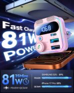 JOYROOM Bluetooth 6.0 Car Adapter FM Transmitter 81W Fast Charging Cigarette Lighter Hands-Free Calling Support USB Drive, Pink - Image 5