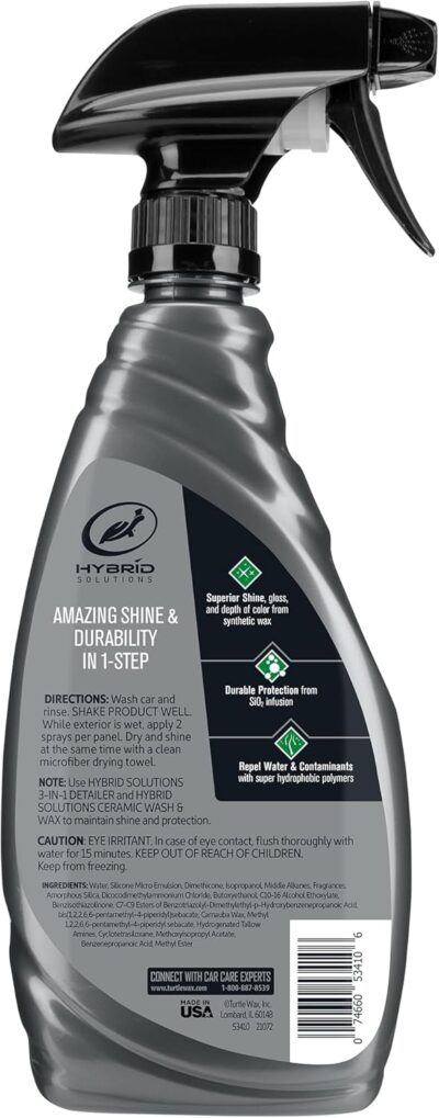 Turtle Wax Hybrid Solutions Ceramic Wet Wax, Spray on Car Wax for 1-Step High Gloss Shine and Ceramic Coating Protection for Paint, Wheels,Glass and More, Extreme Water Beading, 26 oz (Pack of 1) - Image 6