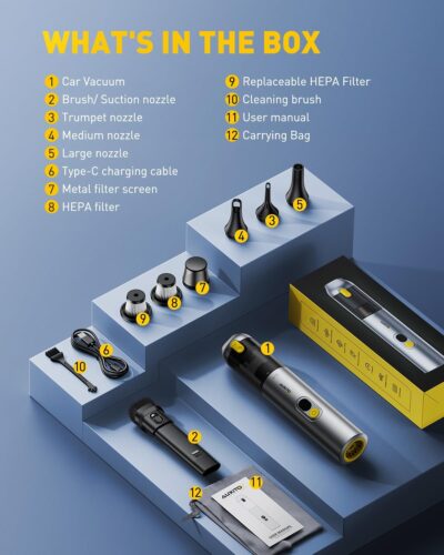 AUXITO Car Vacuum Cleaner - Portable Handheld Vacuum Cleaner 14000Pa Suction Power, Blow & Suction 2 in 1 Mini Vacuum Cleaner Hand Held Vacuum for Car, Home, Pet, Office, Gifts for Men (Silver) - Image 8