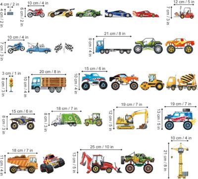 decalmile Cars Wall Decals Construction Transports Vehicles Racing Cars Wall Stickers Boys Room Kids Bedroom Toddles Playroom Wall Decor - Image 4