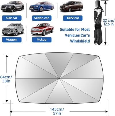 2026 Windshield Sun Shade Umbrella, Foldable Car Umbrella Sunshade with UV Block Car Front Window (Heat Insulation Protection) for Auto Windshield Covers Trucks Cars (Large) - Image 5