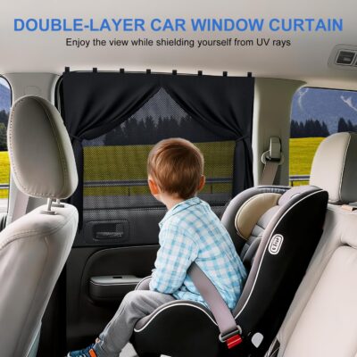 Car Window Shades with 8 Strong Magnets-26.8"x19.7" Dual Layer Car Rear/Side Window Sunshade for Baby Semi-Transparent 2-in-1 Universal Auto Sun Shade for Kid & Pet Protection (2 Pack) Black - Image 3