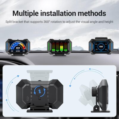 OBD2 Gauge Car HUD Head Up Display Multifunction Digital,Car Speedometer Tachometer Water Temperature Oil Temperature Volt Inclinometer Boost Gauge RPM Meter fit for Most Vehicles After 2008 - Image 4