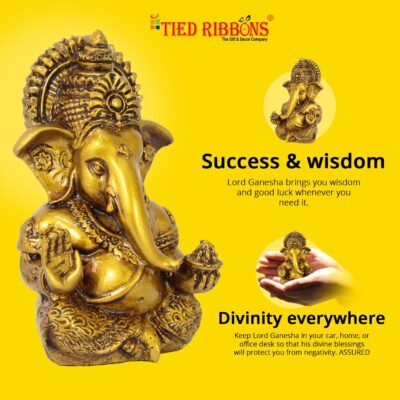 TIED RIBBONS Ganesh Statue for Car Dashboard | Resin, 3.7 inch | Gold Ganesha Statue for Home, Office, Desk, Pooja | Baby Ganesha Statues | Pongal Decorations | Indian Decor - Image 7
