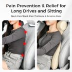 Coverado Lumbar Support Pillow for Car, Ergonomic Memory Foam Back Pillow for Office Chair, Back Cushion for Back Pain Relief, PU Leather Car Lumbar Support for Driving Seat - Beige - Image 6