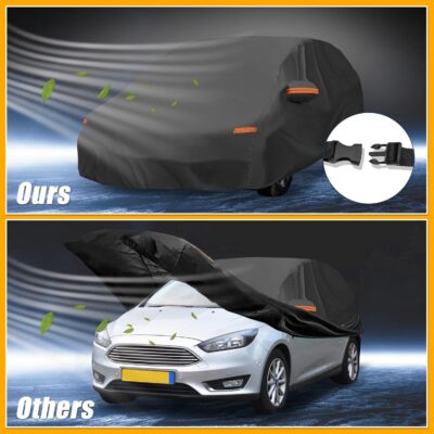 All-Weather Waterproof Car Cover - UV-Resistant Outdoor Full Exterior Protection for Ford Focus Hatchback 2010-2022 Black with Right Side Zipper - Image 5