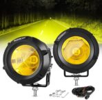 Auxbeam Amber Fog Lights, 3.5 Inch 50W Round Led Offroad Light 5000LM Yellow Round Led Pods with Wiring Harness Kit, Spot Flood Combo Driving Lights for Truck ATV UTV Motorcycle Off-Roading