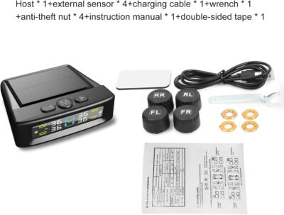 Tire Pressure Monitoring System, Solar Tire Pressure Monitor with 4 External Sensors, Voice Alarm, Real - Time Temperature Pressure Display 0-5 Bar for Car SUV - Dual Charging, - Image 5