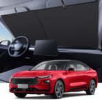 Automatic Retractable Car Sunshade, 2025 New Adjustable Auto Windshield Sun Shade, 35x50 inch Suction Cup Sunshade for Various Models, UV Blocking Protects for Drivers