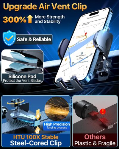 HTU 【98+LBS Strongest Suction & Military-Grade】 Ultimate Car Phone Mount【Patent & Safety Certs】 Cell Phone Holder Truck Stand for Dashboard Windshield Vent for iPhone 17 Pro Max 16 15 Samsung (Black) - Image 7