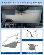 helloleiboo Graphene Car Windshield Sun Shade – 59" x 33" Foldable Car Sun Shade, Advanced Heat Absorption & UV Protection, Universal Fit for Cars, SUVs & Trucks - Image 3