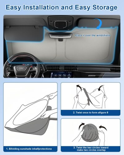 helloleiboo Graphene Car Windshield Sun Shade – 59" x 33" Foldable Car Sun Shade, Advanced Heat Absorption & UV Protection, Universal Fit for Cars, SUVs & Trucks - Image 3
