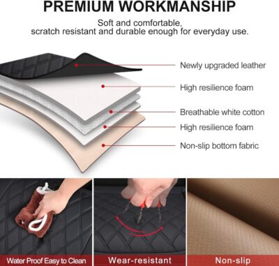 1 Pack Leather Front Car Seat Cover Bottom Car Seat, Anti-Slip and Full Wrap Driver Car Seat Protectors, Luxury Waterproof Bottom Auto Seat Cushion Pad Mat for Most Vehicles(Black) - Image 3